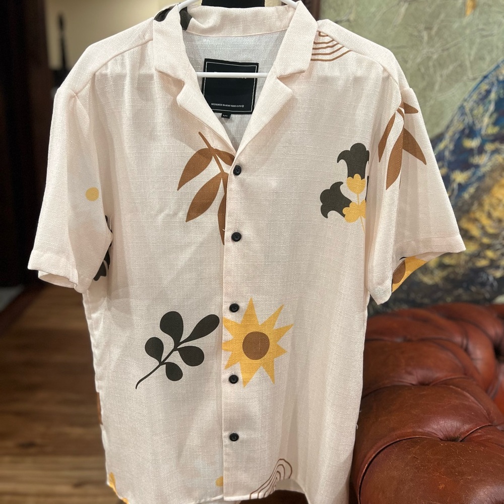 Reason Cream Floral Pattern Shirt Size Xl